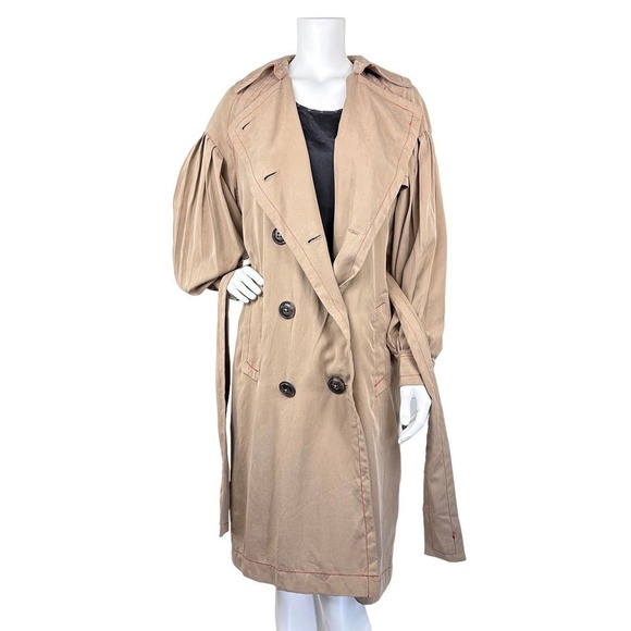 Free People Oversized Balloon Sleeve Double Breasted Trench Coat Tan Size XS-M - Picture 1 of 16